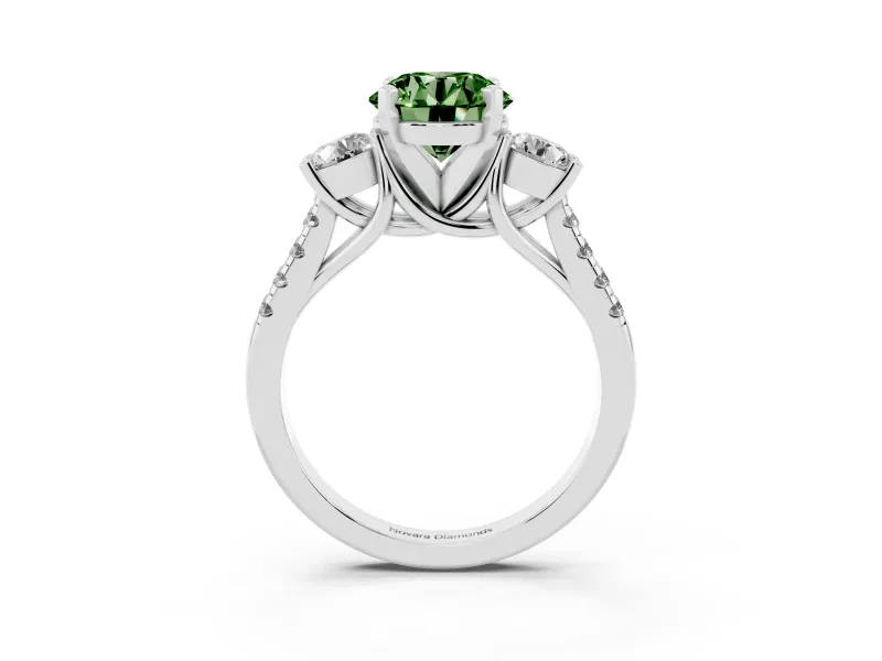 Round Three-Stone Engagement Ring Setting for a Fancy Green Lab-Grown Diamond | Sterling Silver