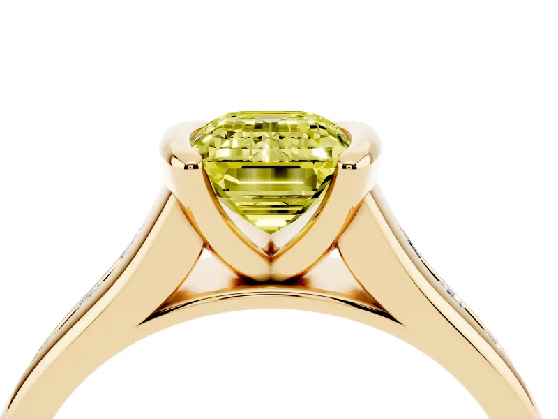 Emerald Cut Half Bezel Engagement Ring Setting for a Fancy Yellow Lab-Grown Diamond | Yellow Gold
