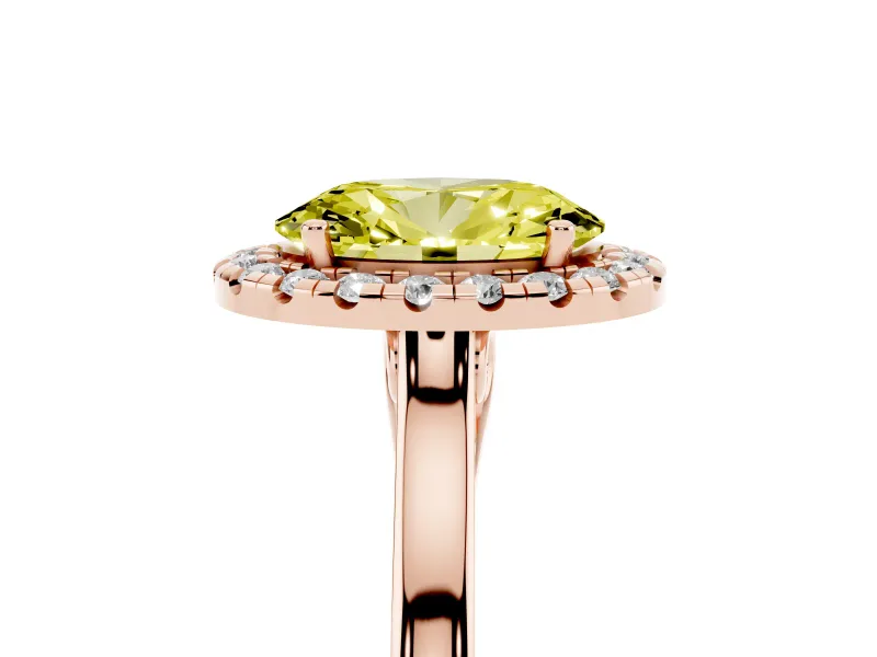 Oval Halo Engagement Ring Setting for a Fancy Yellow Lab-Grown Diamond | Flat Tapered Band | Rose Gold