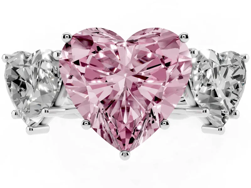 Heart-Shaped Three Stone Engagement Ring Setting for a Fancy Pink Lab-Grown Diamond | Braided Band | Platinum