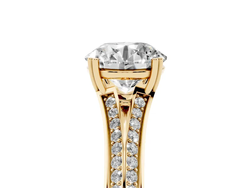 Round Pave Split Shank Engagement Ring Setting | Double Claw Prongs | Yellow Gold