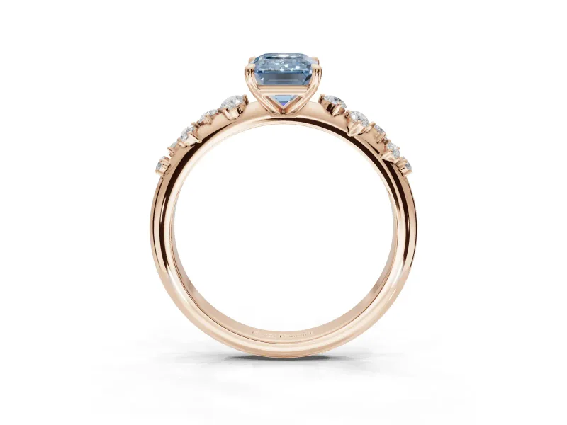 Emerald Cut Graduated Solitaire Engagement Ring Setting for a Fancy Blue Lab-Grown Diamond | Rose Gold