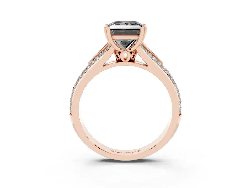 Princess Cut Split Shank Engagement Ring Setting for a Black Center | Pavé Band | Rose Gold