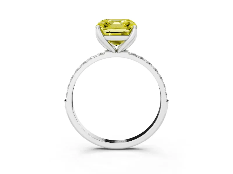 Asscher Cut Pave Solitaire Engagement Ring Setting for a Fancy Yellow Lab-Grown Diamond | Slim Band | Sterling Silver
