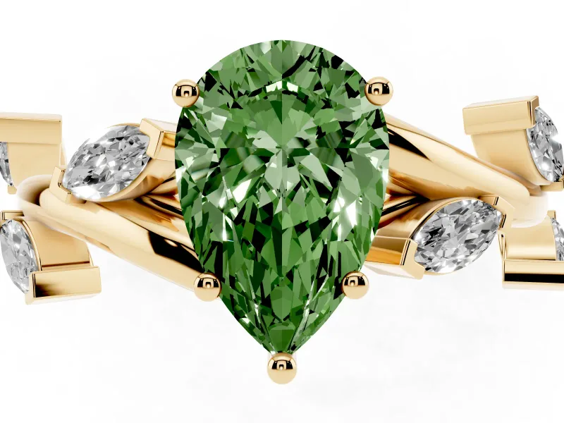 Pear-Shaped Twisted Vine Engagement Ring Setting for a Fancy Green Lab-Grown Diamond | Yellow Gold