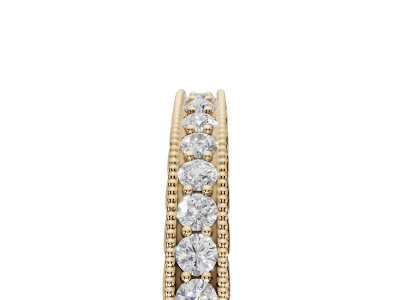Round Lab-Grown Diamond Milgrain Channel Set Wedding Band | Fluted Gallery | Yellow Gold