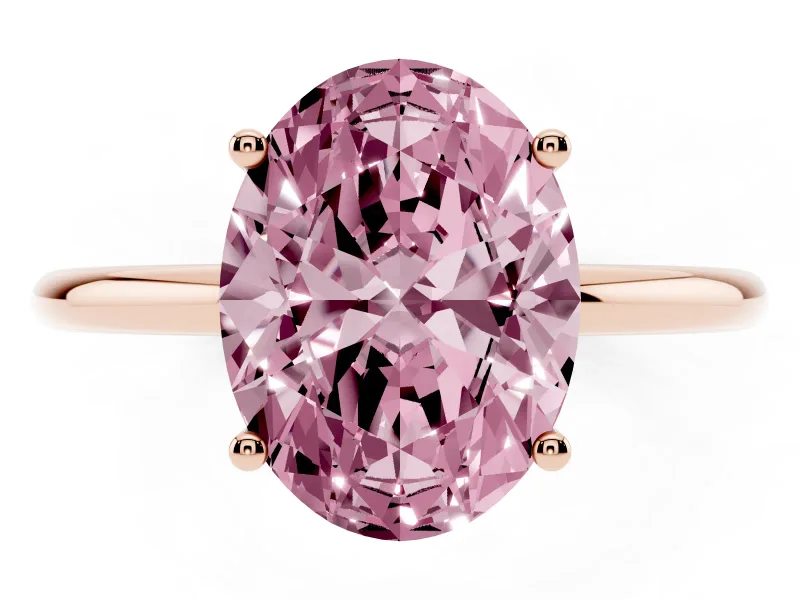 Fancy Pink Oval Cut Diamond Solitaire Engagement Ring Set in Rose gold with Thin Band and Prong Setting