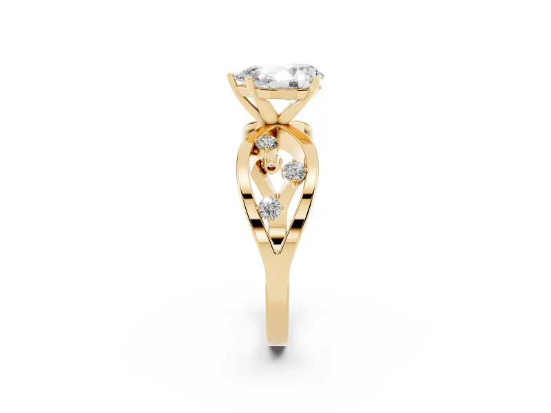 Pear-Shaped Open Loop Engagement Ring Setting | Scattered Accents | Yellow Gold