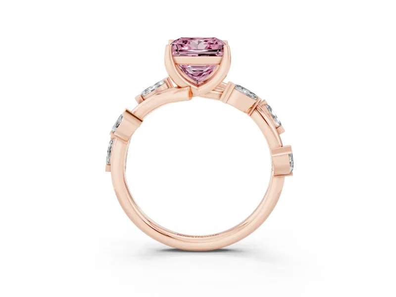 Princess Cut Twisted Vine Engagement Ring Setting for a Fancy Pink Lab-Grown Diamond | Rose Gold