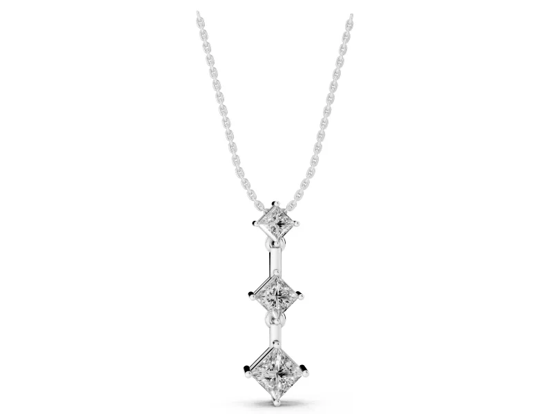 Princess Cut Lab-Grown Diamond Graduated Three-Stone Drop Pendant | Set on Point | Sterling Silver