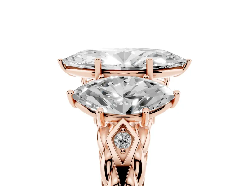 Marquise Three Stone Engagement Ring Setting | Braided Band | Rose Gold