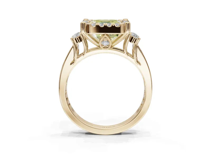 Asscher Cut Halo Engagement Ring Setting for a Fancy Yellow Lab-Grown Diamond | Graduated Channel Band | Yellow Gold