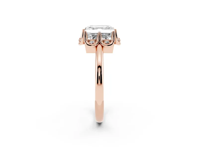 Asscher Cut Scalloped Petal Halo Engagement Ring Setting | Plain Band | Rose Gold