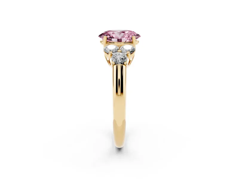 Oval Side Stone Engagement Ring Setting for a Fancy Pink Lab-Grown Diamond | Yellow Gold