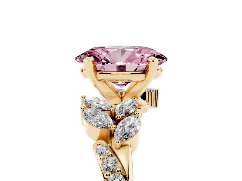 Oval Floral Engagement Ring Setting for a Fancy Pink Lab-Grown Diamond | Yellow Gold