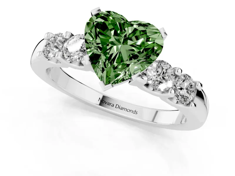 Heart-Shaped Five Stone Engagement Ring Setting for a Fancy Green Lab-Grown Diamond | White Gold