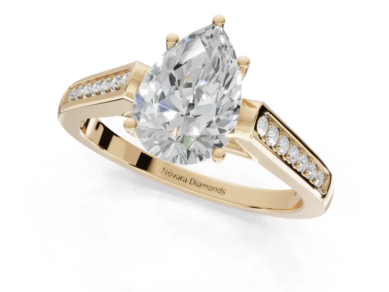 Pear-Shaped Cathedral Solitaire Engagement Ring Setting | Channel Set Band | Yellow Gold