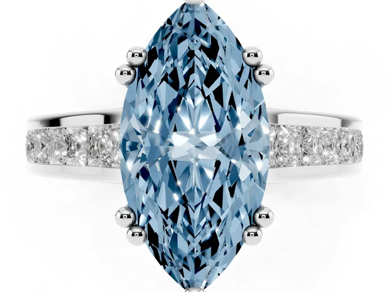 Marquise Channel Set Solitaire Engagement Ring Setting for a Fancy Blue Lab-Grown Diamond | Princess Channel | Platinum