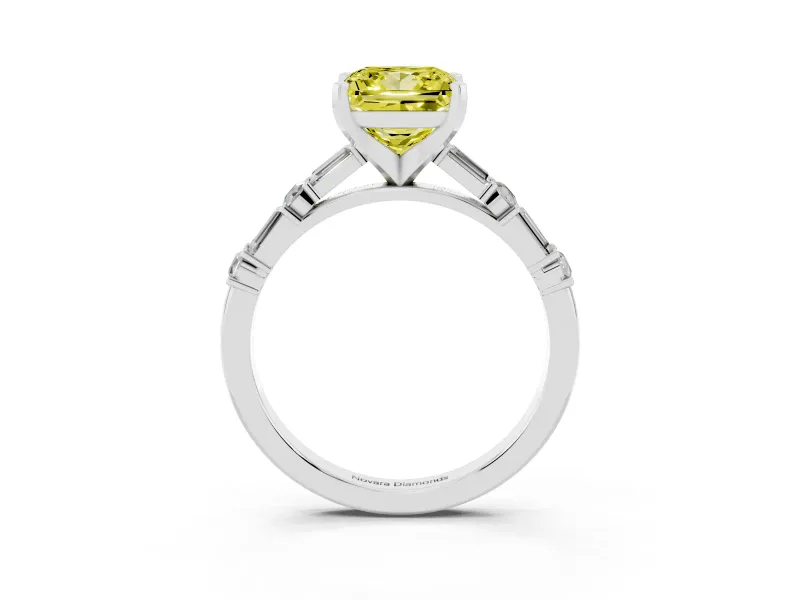 Princess Cut Baguette Side Stone Engagement Ring Setting for a Fancy Yellow Lab-Grown Diamond | Sterling Silver