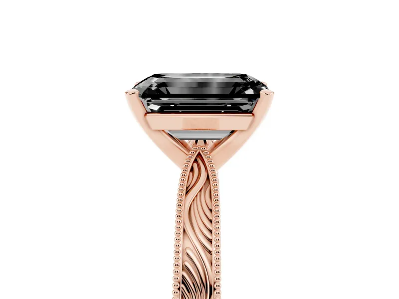 Emerald Cut Engraved Solitaire Engagement Ring Setting for a Black Center | Rose Gold