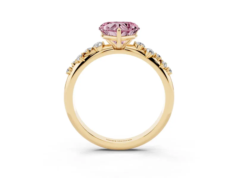 Fancy Pink Heart Cut Diamond Cluster Solitaire Ring Set in Yellow gold with Prong Setting