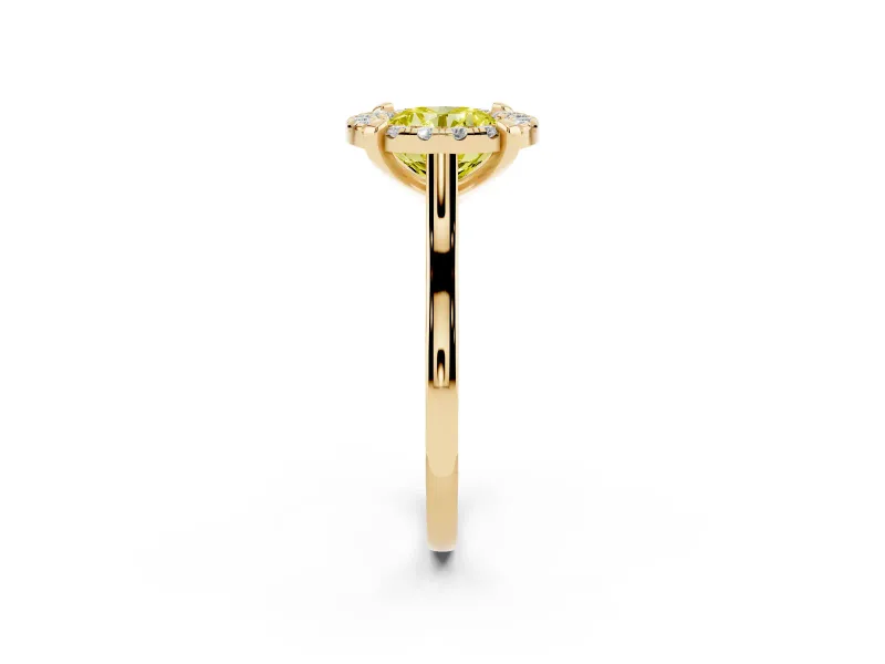 Round Halo Engagement Ring Setting for a Fancy Yellow Lab-Grown Diamond | Claw Corners | Yellow Gold