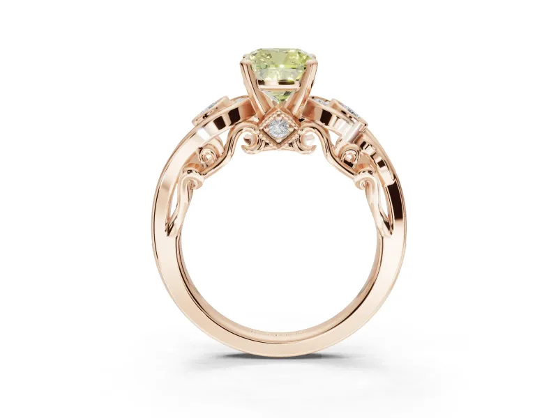 Cushion Cut Swirl Engagement Ring Setting for a Fancy Yellow Lab-Grown Diamond | Rose Gold