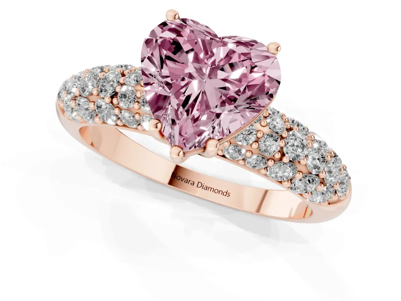 Heart-Shaped Multi Row Pave Engagement Ring Setting for a Fancy Pink Lab-Grown Diamond | Rose Gold
