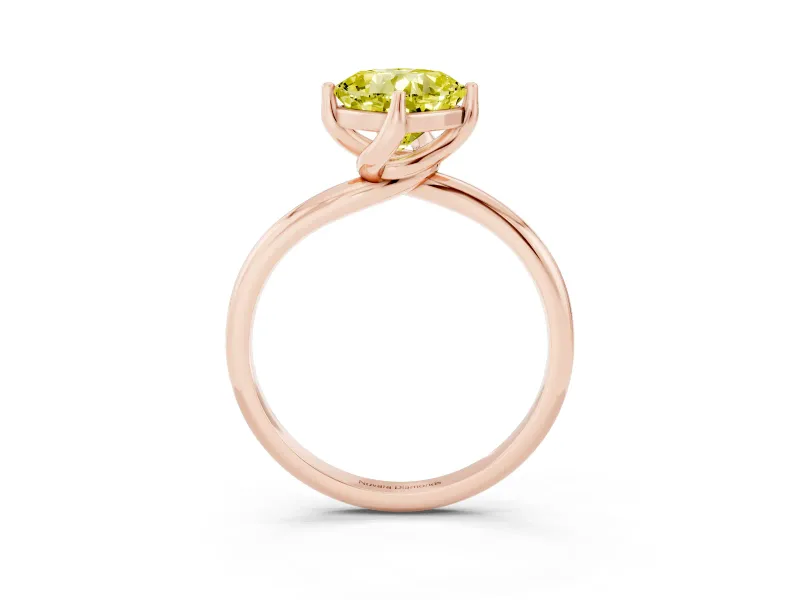 Cushion Cut Bypass Solitaire Engagement Ring Setting for a Fancy Yellow Lab-Grown Diamond | Plain Band | Rose Gold