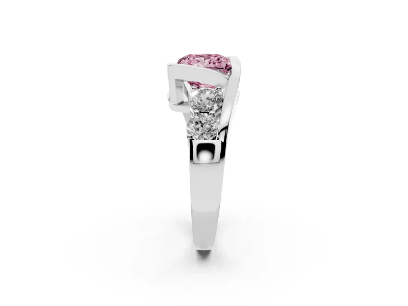 Fancy Pink Princess Cut Diamond Bezel Bypass Ring Set in Silver with Round Accents