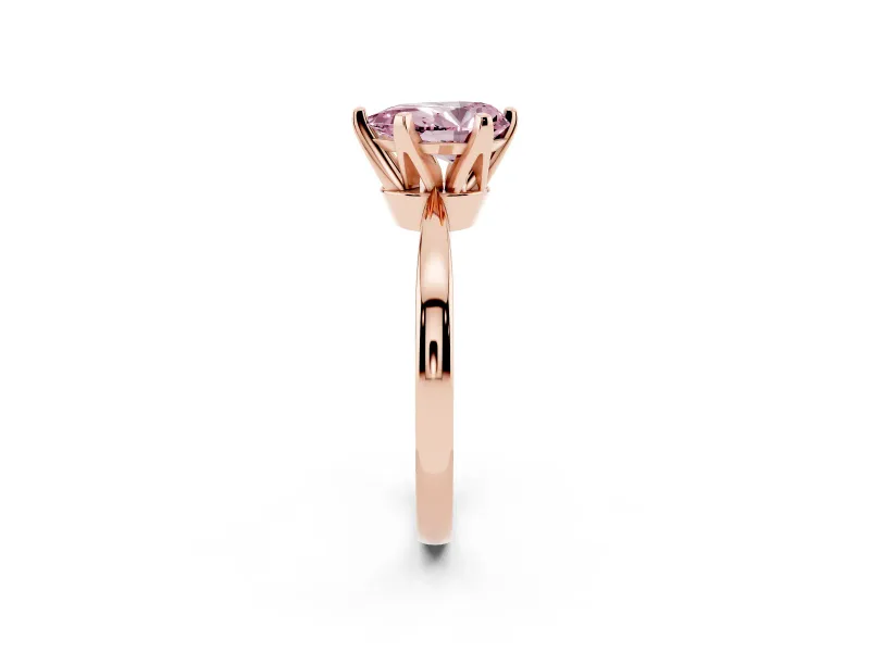 Fancy Pink Pear Cut Diamond Solitaire Engagement Ring Set in Rose gold with Slim Tapered Solitaire Band