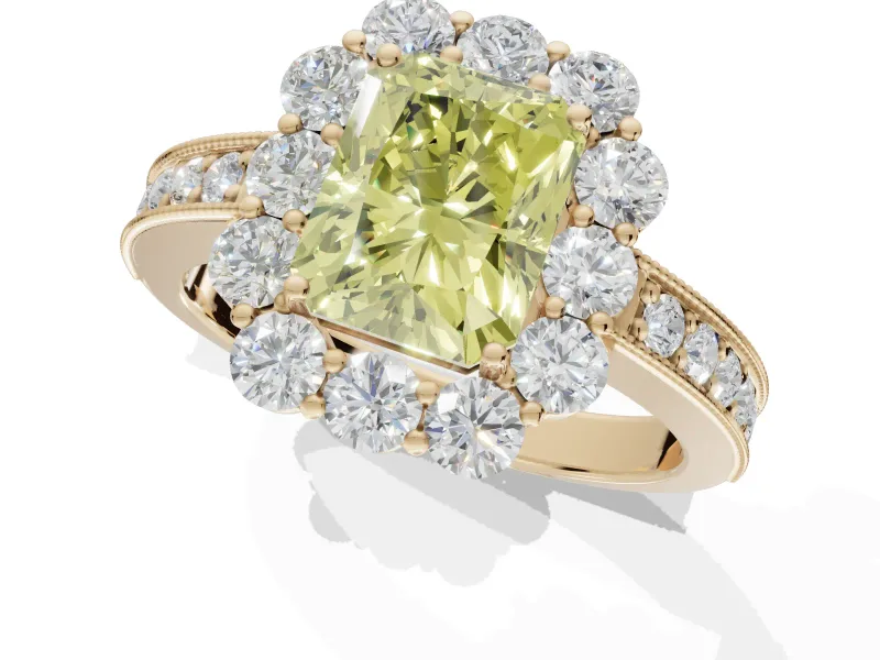 Radiant Cut Halo Engagement Ring Setting for a Fancy Yellow Lab-Grown Diamond | Yellow Gold - Design NV-24711
