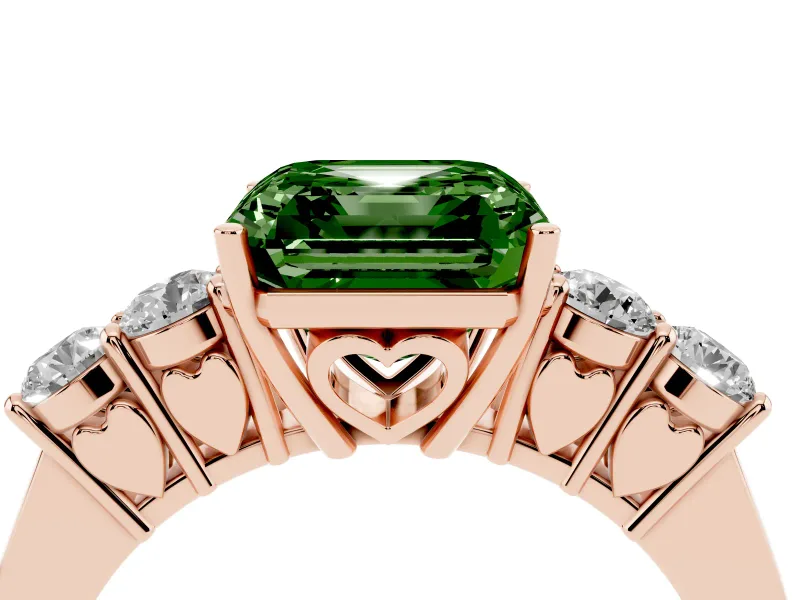 Asscher Cut 5 Stone Engagement Ring Setting for a Fancy Green Lab-Grown Diamond | Rose Gold