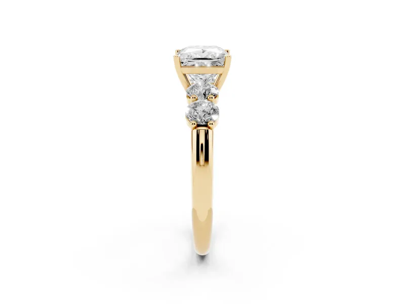 Princess Cut Five Stone Engagement Ring Setting | Prong Set Side Stones | Yellow Gold