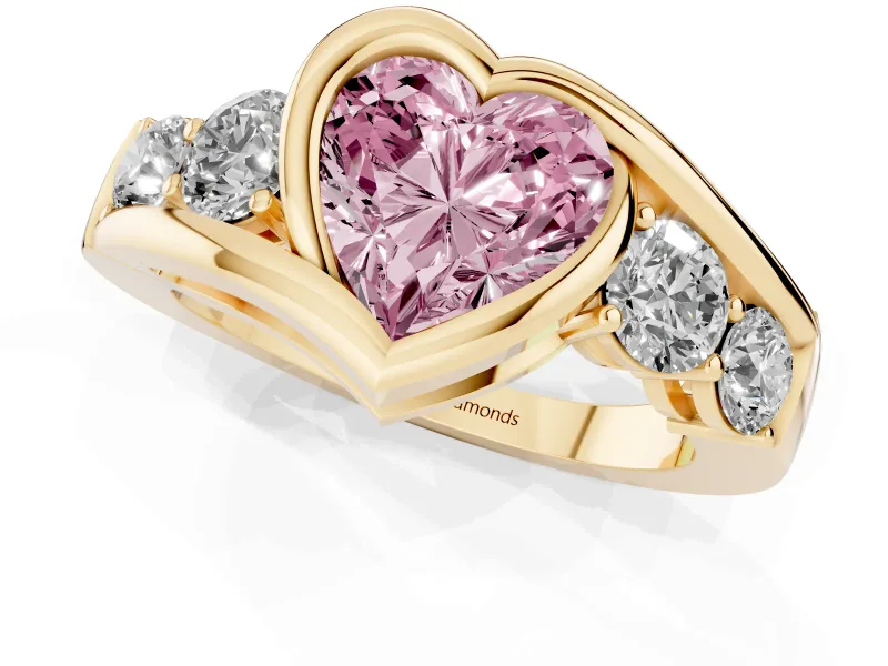 Heart-Shaped Bezel Bypass Engagement Ring Setting for a Fancy Pink Lab-Grown Diamond | Yellow Gold