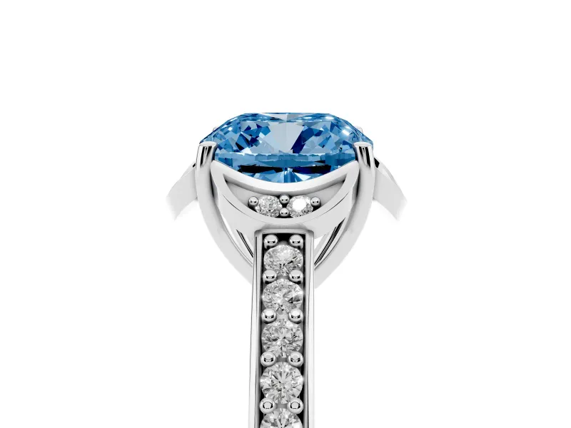 Cushion Cut Floral Pavé Engagement Ring Setting for a Fancy Blue Lab-Grown Diamond | Platinum