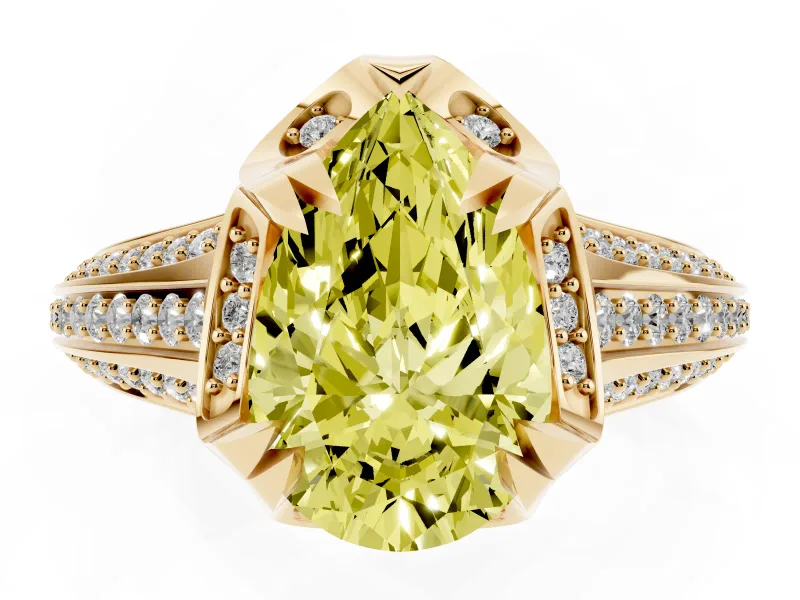 Pear-Shaped Hidden Halo Engagement Ring Setting for a Fancy Yellow Lab-Grown Diamond | Pavé Band | Yellow Gold