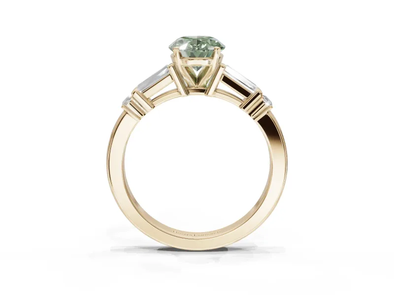 Oval Tapered Baguette Engagement Ring Setting for a Fancy Green Lab-Grown Diamond | Yellow Gold