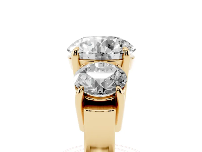 Round Three Stone Engagement Ring Setting | Round Side Stones and Open Baskets | Yellow Gold