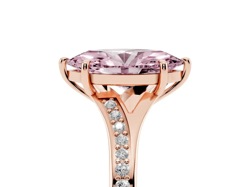 Marquise Pave Solitaire Engagement Ring Setting for a Fancy Pink Lab-Grown Diamond | Sweeping Shoulders | Rose Gold