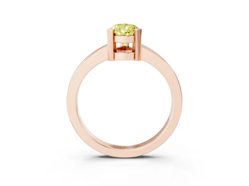 Fancy Yellow Pear Cut Diamond Solitaire Ring Set in Rose gold with Prong Head and Smooth Polished Band