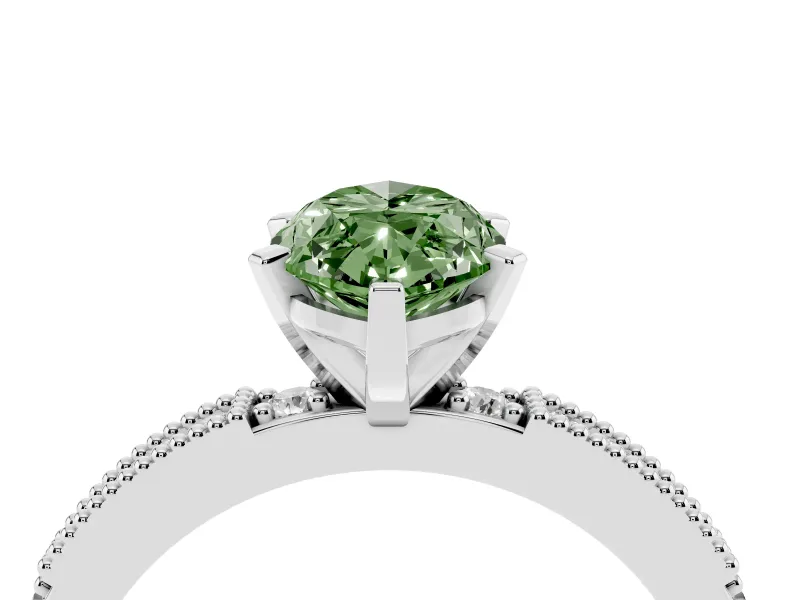 Fancy Green Marquise Cut Diamond Solitaire Ring Set in Silver with Slim Pavé Band and Prong Setting