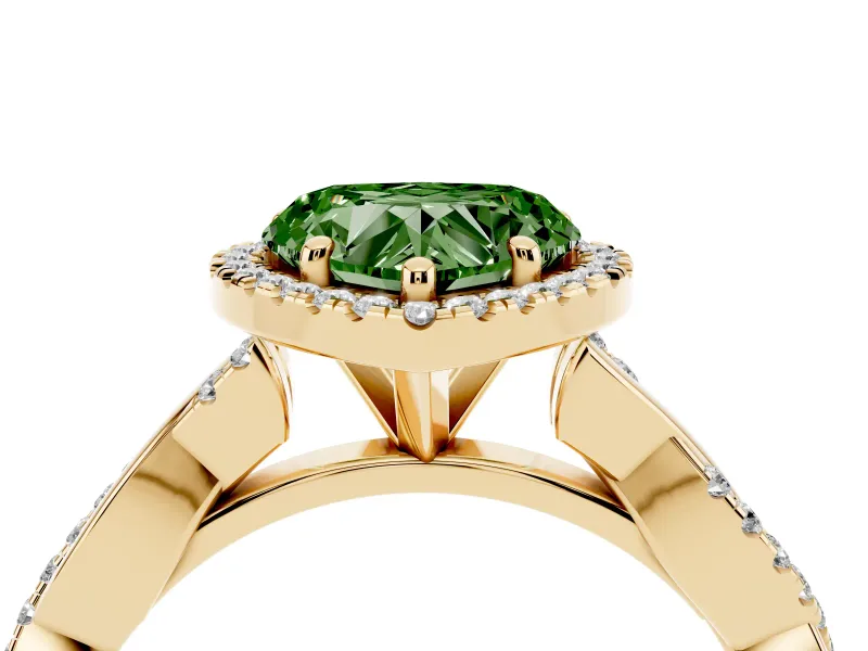 Heart-Shaped Twisted Halo Engagement Ring Setting for a Fancy Green Lab-Grown Diamond | Yellow Gold