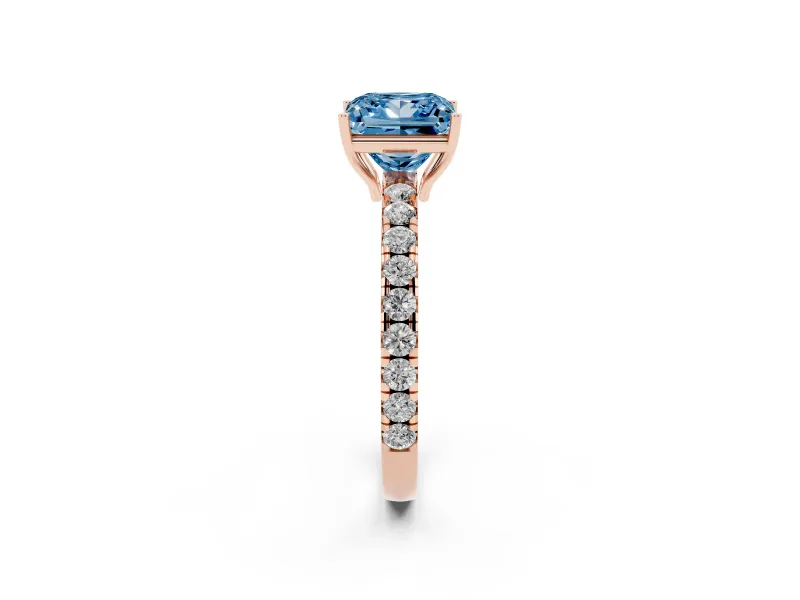 Princess Cut Pave Engagement Ring Setting for a Fancy Blue Lab-Grown Diamond | Shared Prong Band | Rose Gold