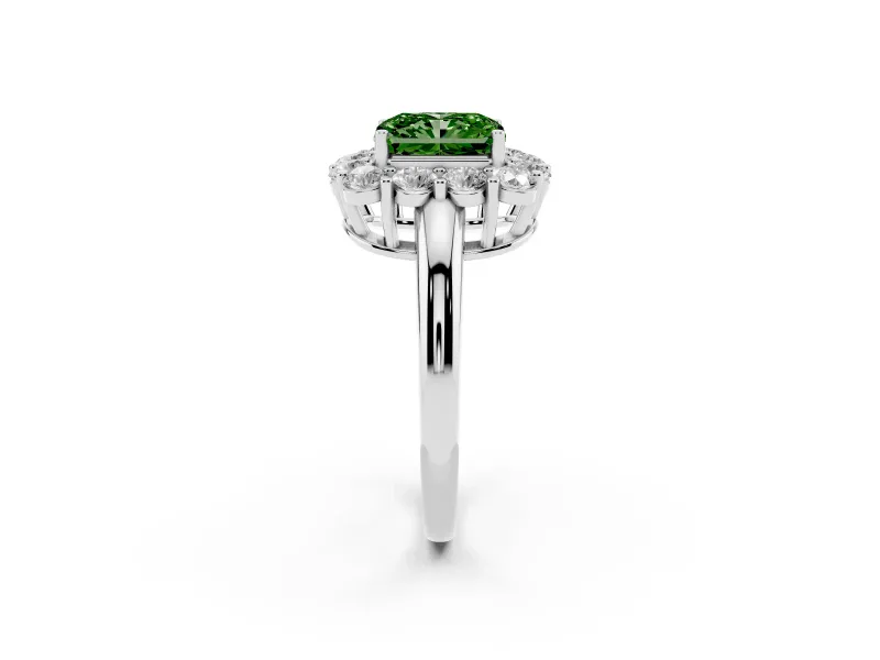 Radiant Cut Cluster Halo Engagement Ring Setting for a Fancy Green Lab-Grown Diamond | Large Round Accents | White Gold