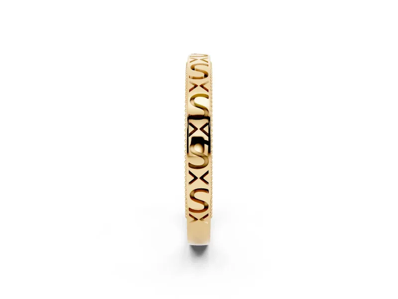 Engraved Milgrain Band Set in Yellow gold with Vintage-Inspired Pattern