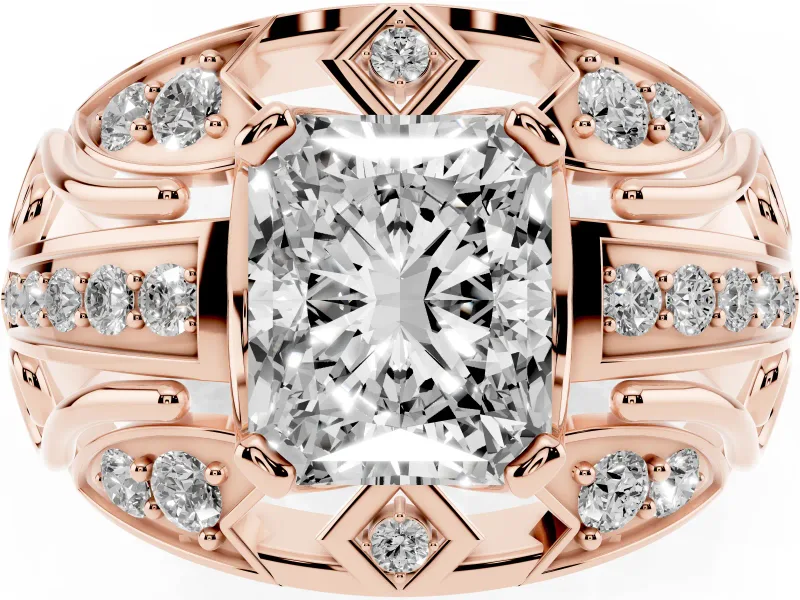 Radiant Cut Art Deco Graduated Pave Engagement Ring Setting | Split Shank | Rose Gold