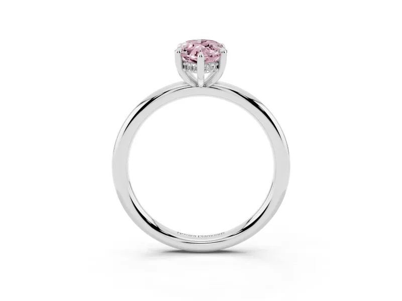 Fancy Pink Marquise Cut Diamond Solitaire Ring Set in Platinum with Thin Band and Prong Setting