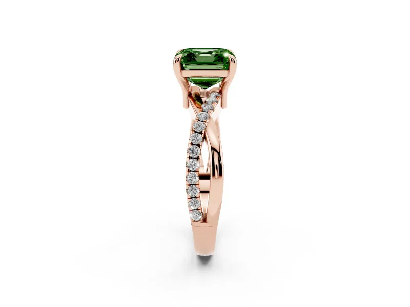 Fancy Green Asscher Cut Diamond Twist Band Solitaire Set in Rose gold with Pavé Accents and Prong Setting