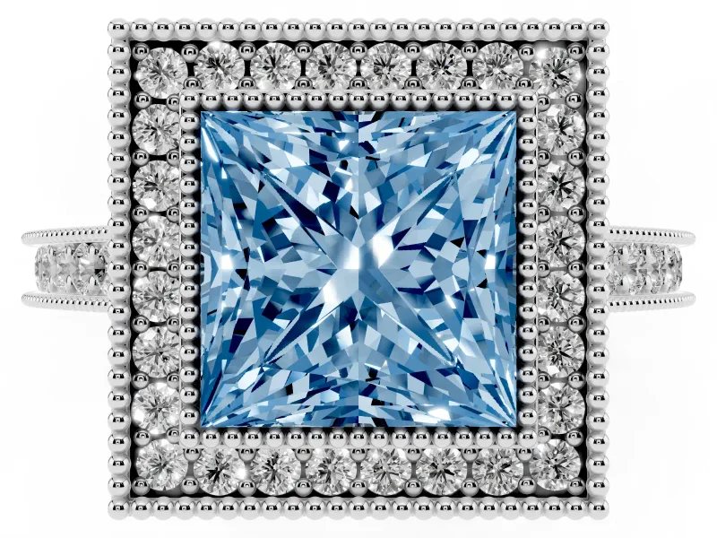 Princess Cut Halo Engagement Ring Setting for a Fancy Blue Lab-Grown Diamond | Sterling Silver - Design NV-24721